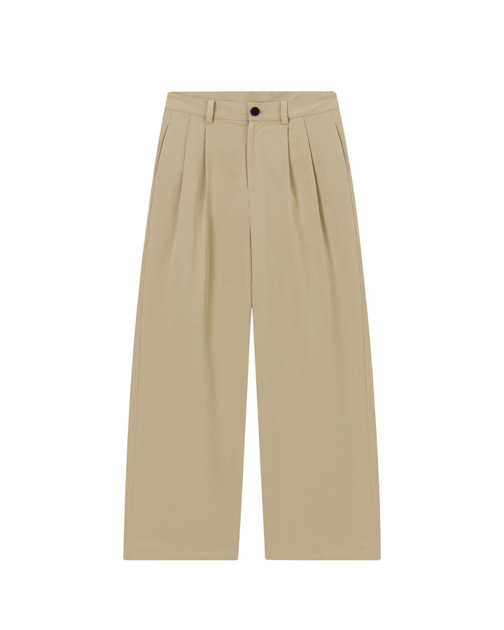 PANTALÓN ANCHO BEIGE CON BOLSILLOS TRASEROS